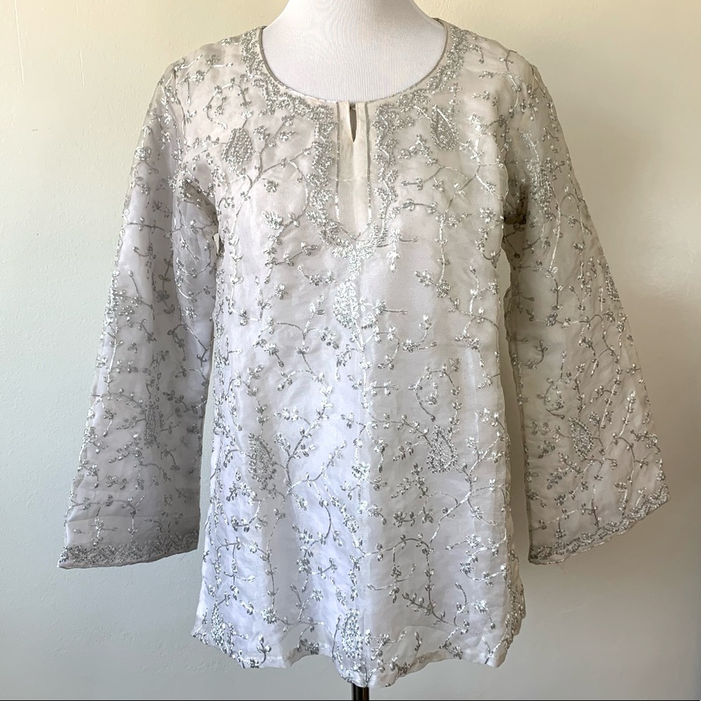 Handmade White and Silver Indian Tunic